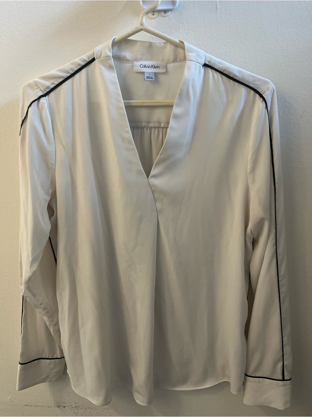 Calvin Klein White with Black Piping Blouse